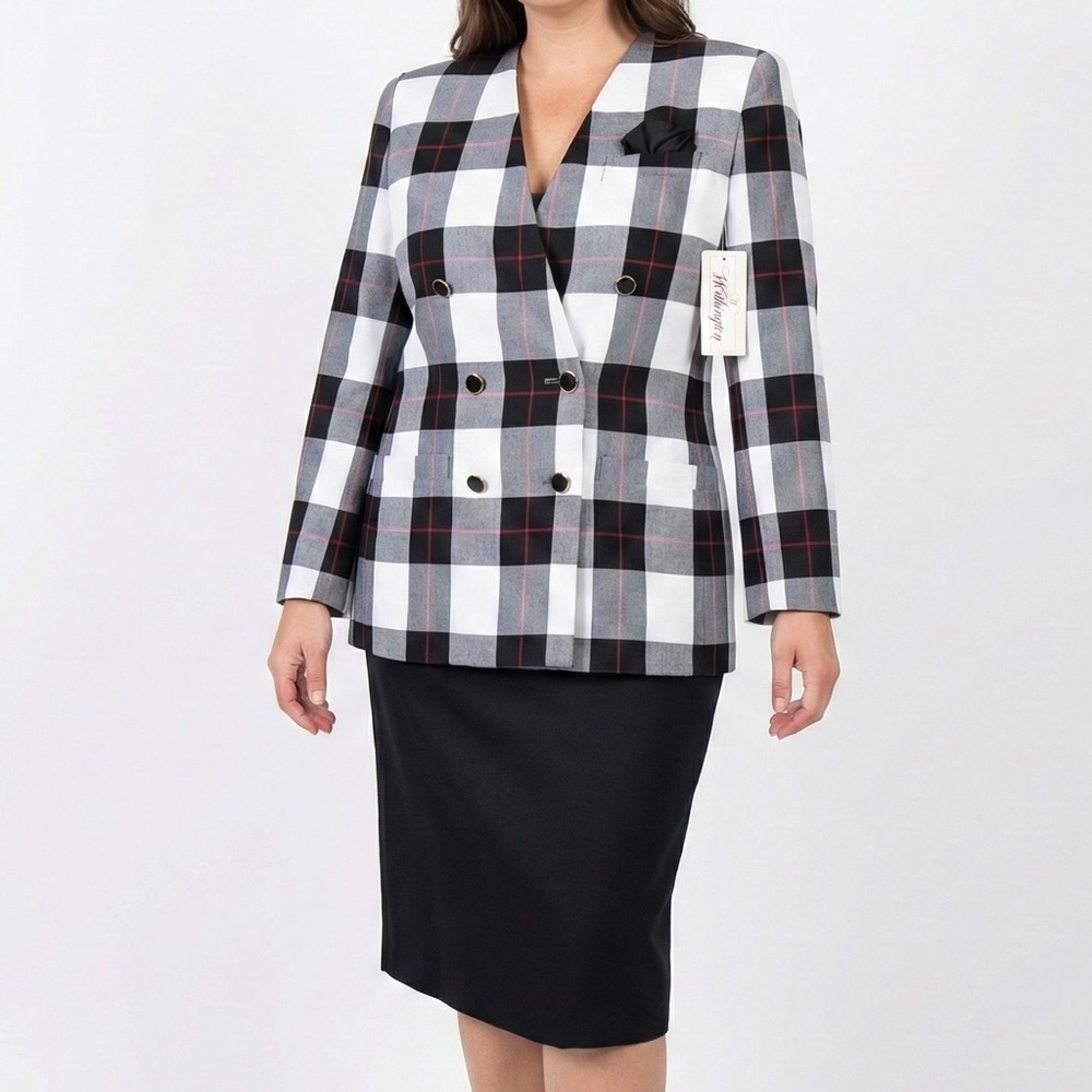 NWT Worthington 80s/90s Vintage Plaid Double-Breasted Skirt Suit Set 12 Career